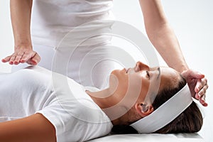 Woman at reiki session. photo